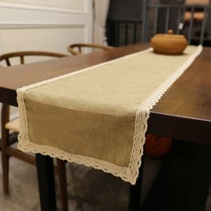 30x250cm Table Runner Burlap Lace Lace Jute TV Cabinet Table Coureurs Rustique Hessian Imitation Linet de mariage Décoration Home Decoration