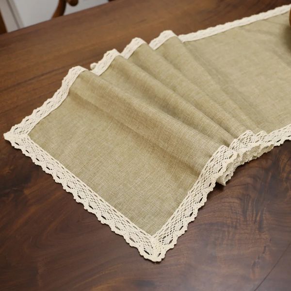 30x250cm Table Runner Burlap Lace Lace Jute TV Cabinet Table Coureurs Rustique Hessian Imitation Lin de mariage Party Home Decoration pour rustique Hessian Imitation Linn