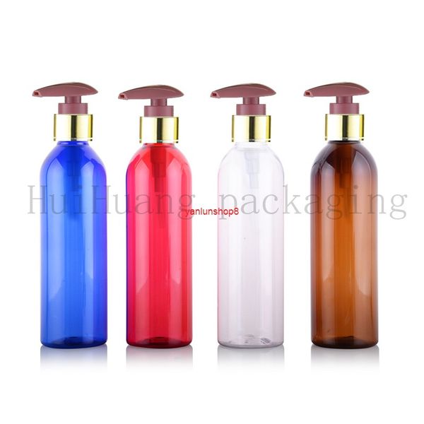 Bouteilles rouges cosmétiques en plastique de pompe de collier d'or vides de 30X250ml, récipient d'ANIMAL FAMILIER de shampooing avec le paquet de bottlegood de shampooing de la lotion 250cc