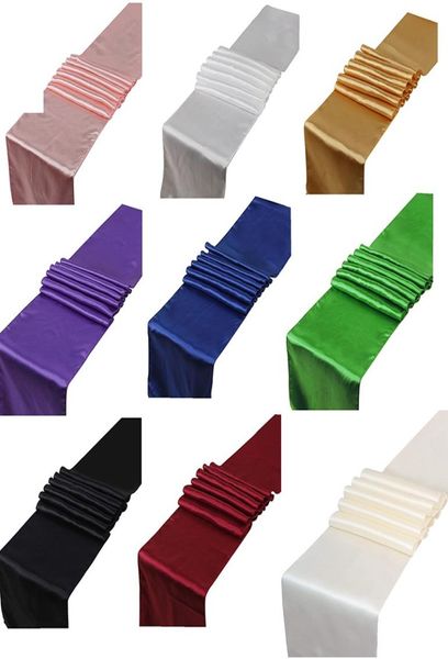 30x275cm Couleur solide Table Satin Runner Sashes Table Cover Gold Rouge pour le festival de banquet de mariage à domicile Supplies Caterin3595609