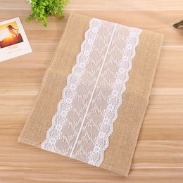 30x275 cm nappe nouveau Vintage blanc dentelle Jute chemin de Table lin toile de jute toile de jute pays mariage décoration W9911