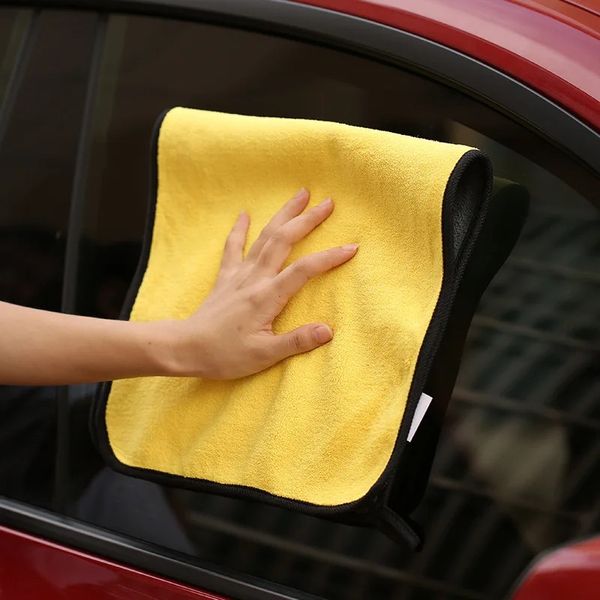 Serviette de nettoyage en microfibre, 30x30 30x60cm, 1/2 pièces, tissu de séchage doux et épais, pour le lavage de la carrosserie de la voiture, chiffons de nettoyage à Double couche