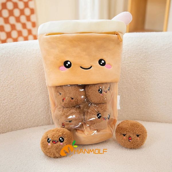 30x40 cm Bubble Tea Oreiller en peluche en peluche grinçant Mini boules d'animaux perles rose chat pattes d'ours Snack Pudding sac nourriture peluche 240118