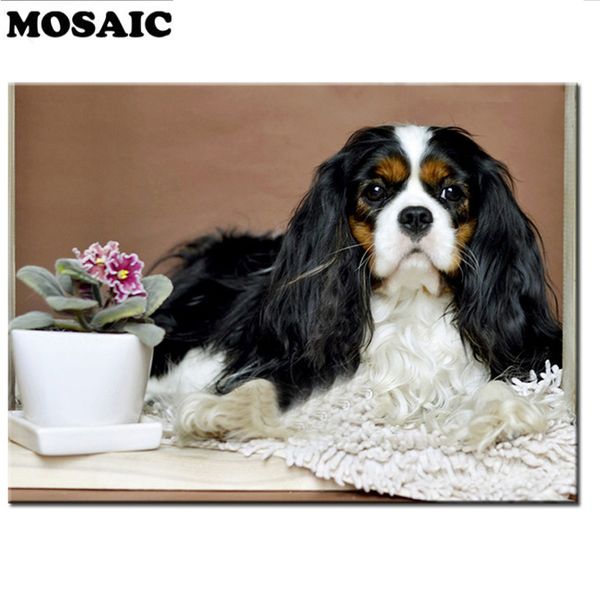 30x40cm DIY Diamond Painting Cross Stitch Cavalier King Charles Spaniel Dog Pet 5D MOSAIC MODE DE MOSAIS
