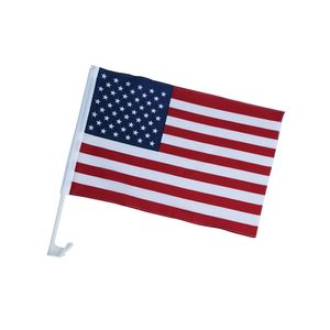 Drapeaux de voiture américains américains 30X45cm, avec poteaux en plastique de 43cm, polyester national 100D avec 80% de saignement, une couche, livraison gratuite