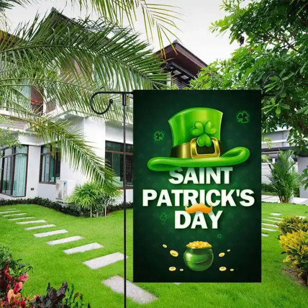 30 x 45 cm, drapeau de jardin de la Saint-Patrick, bannière de trèfles 12 x 18 pouces, drapeau de jardin en trèfle en lin double face, décoration de festival en plein air, chapeau vert, décoration de fête irlandaise 0110