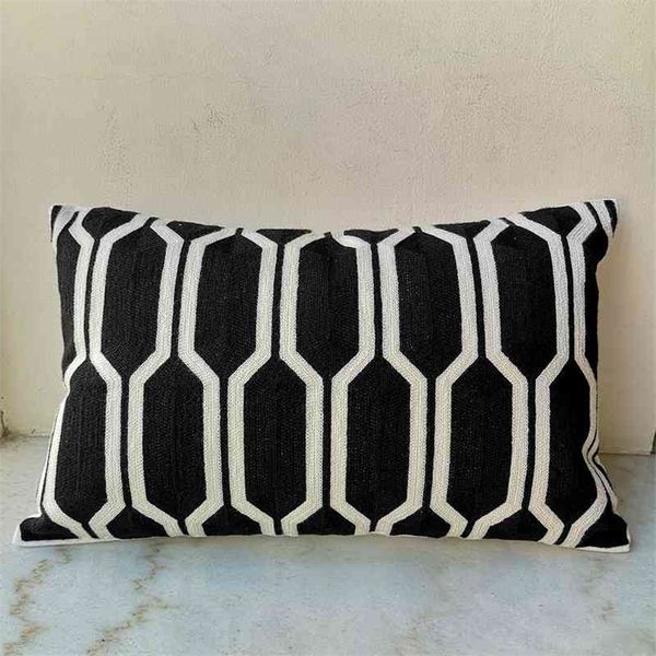 30x50cm Coussin Cove Vintage Noir Blanc Géométrique Coton Broderie Taie d'oreiller avec Pour Canapé Lit Décoratif À La Maison 12 