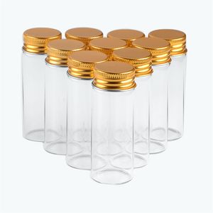 Bocaux en verre Transparent avec bouchon à vis en aluminium, 30x80x21mm, 40ml, bouteilles vides, couvercles dorés, flacons cadeaux, 50 pièces