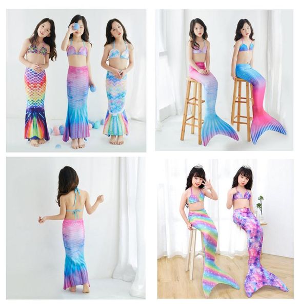 31 colores niños Twopieces Mermaid Swimsuits lindas niñas baby bordes estampados de arco iris colocados con gorra de trajes de baño COMF4859463