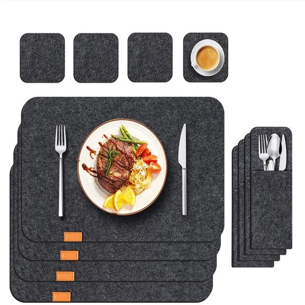 31218pcs Cuisine Washable Felt Dinning Placemats pour table Mat à chaleur Couvre-côte de verre Insulé sacs de rangement décor 240108