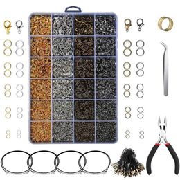 Kit de démarrage pour la fabrication de bijoux, 3143 pièces, avec anneaux ouverts, fermoirs à homard, pinces, collier ciré noir, Cor221S