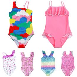 314y Girls Swimwear One Piece Swimsuit Flamingo Print Children Bodysuit Bathing Suit Kids Beach Wear 240415