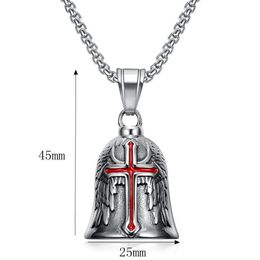 316 roestvrijstalen veervleugels Angel Crusader Biker Bell ketting hanger Motorfiets Punk Gothic Men's Bike Club Antieke Retique Retique Red Blue Charms Sieraden