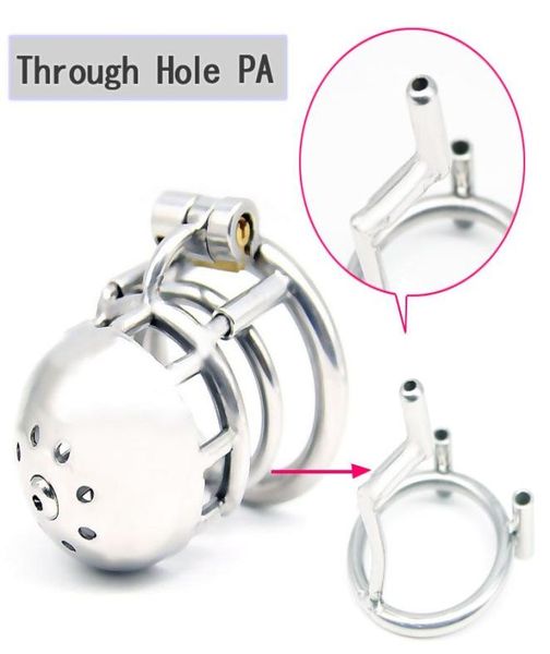 316 acier inoxydable mâle à travers le trou deux PA taille 68mm dispositif anneau de pénis Cage à coq jouets sexuels pour adultes zone de plaisanterie 