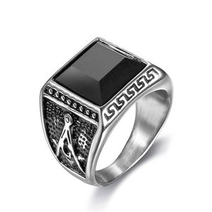 316 roestvrijstalen masonische retro zilveren gouden ringen met zwarte cz edelsteen gratis mason ring sieraden