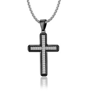 316 Colgantes de acero inoxidable Oro y negro Hip hop Grano ondulado estilo simple cruz Religiosa collares de los hombres joyería