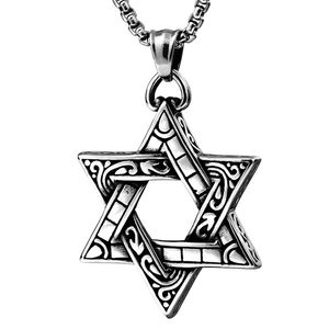 316 Acier inoxydable Argent Rétro Unique Hommes Maçonnique Collier Juif Bijou Haute Qualité Hexagramme Étoile De David Religion Pendentifs