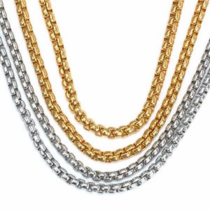 Chaîne de perles carrées Rolo en acier inoxydable 316, argent, noir, or, punk, gothique, motard, collier fin et épais pour hommes et femmes, large de 2 mm, 3 mm, 4 mm, 5 mm, 6 mm, largeur de 45,7 cm à 76,2 cm de long.