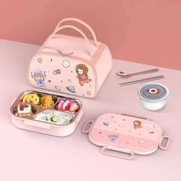 Fiambrera térmica de acero inoxidable 316, fiambrera Kawaii bonita, bolsa de almuerzo para niños, caja Bento de microondas de dibujos animados, fiambrera para niños para la escuela 240103