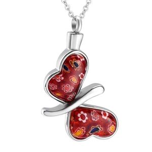 316L IJD8492 Collier pendentif urne papillon en acier inoxydable pour cendres verre fleur souvenir urnes animaux de compagnie/cendres humaines cercueil funéraire Je298g