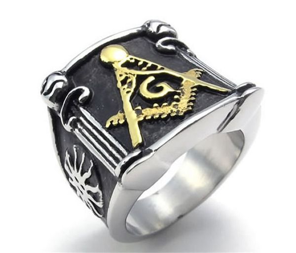 316l en acier inoxydable Black Masonic Rings Jewel for Men Silver Silver Freemason Symbol Rings Bijoux Cadeaux en gros