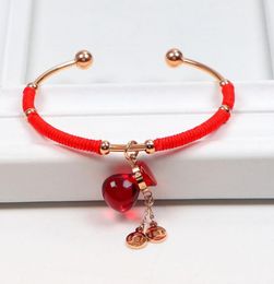 Bracelet en acier inoxydable 316l Bracelet en acier inoxydable pour femmes corde rouge bouteille de gourde de style chinois Rose Gol 18 kgp Bracelets ouverts6662880