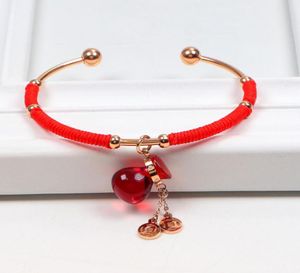 Bracelet en acier inoxydable 316L pour femmes, corde rouge, bouteille de gourde de Style chinois, or Rose, 18KGP, Bracelets ouverts 3053860