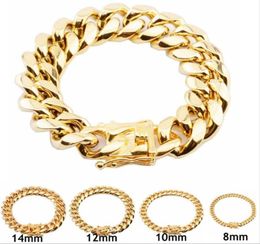 316L Bracelets en acier inoxydable 18K Gold plaqué High Polished Miami Cuba Link Men Punk Curb Chain Bracelet 8 mm 10 mm 12 mm 14 mm 16 mm 1352927