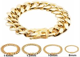 316L Bracelets en acier inoxydable 18K Gold plaqué High Polished Miami Cuba Link Bracelet de chaîne de bordure punk 8 mm 10 mm 12 mm 14 mm 1671802