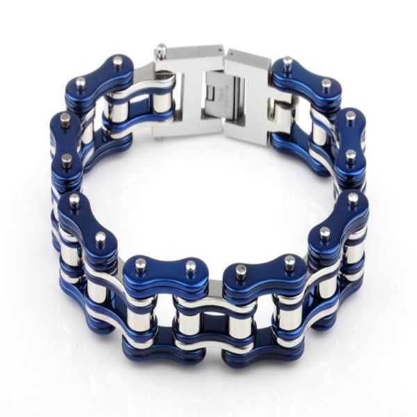 Bracelet à breloques en acier inoxydable 316L pour hommes, chaîne de moto, bleu, argent, rouge, tendance, chaîne de motard, cadeau pour hommes, 278D