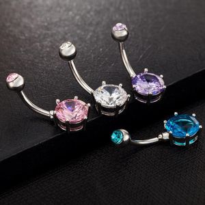 316L RVS Crystal Bars Gold Belly Ring Piercing Sieraden Cubic Zirkoon Bell-knop Ringen