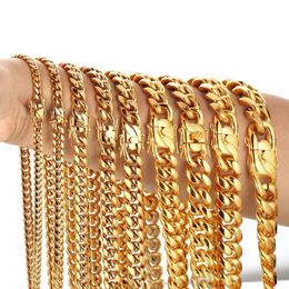 316L Acier Inoxydable Cubain Lien Chaîne Colliers Bracelets Hiphoop Haute Poli 18K Plaqué Or Ensembles De Bijoux De Fonte Choker Chaînes Hommes Femmes Punk Rappeur Collier