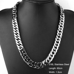 316L En Acier Inoxydable Mode ed Curb Cubain Lien Chaîne Collier Pour Hommes Hip Hop Bling Bling Punk Accessoires 60 cm 1 5cm309s