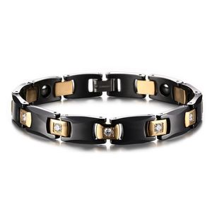 Bracelet en hématite noire en acier inoxydable 316L, bijoux à la mode, en céramique et zircone cubique, manchette pour hommes