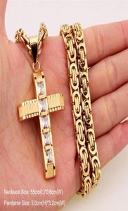 316L roestvrij staal mode Jewlery Byzantine Box Link Chain Necklace Cross Hangers voor mannen Women Hip Hop Accessories307V4435231
