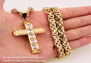 316L roestvrij staal mode Jewlery Byzantine Box Link Chain Necklace Cross Hangers voor mannen Women Hip Hop Accessories307V2711683