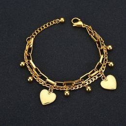 316L Mode en acier inoxydable bijoux haut de gamme Bohême 2 couches Ball Love Heart charme Bracelet à chaîne épaisse pour les femmes 240423