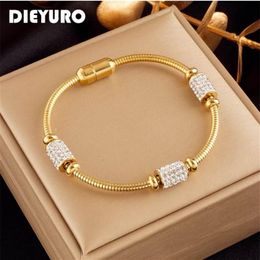 Bracelet perlé en acier inoxydable 316L pour femmes et filles, couleur or, zircone, fermoir magnétique, chaîne serpent, bijoux cadeaux 291V