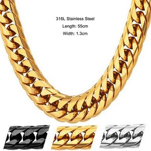 316L Rvs High Polished Twisted Curb Cubaanse Link Collier voor Heup Hop Punk Sieraden 55cm * 1.3cm