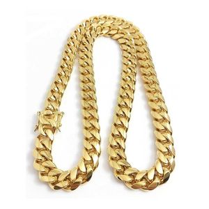 316L roestvrij stalen sieraden 18K GOUD GOLD HOOG POLIBESE MIAMI CUBAN LINK KALLACE MANNEN PUNK 15 mm Curb Chain Double Safety Clasp 18inch-30inch 2BBH IBO5 T37H