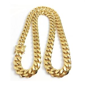316L roestvrijstalen sieraden 18K GOUD GOLD HOOG POLIBESE MIAMI CUBAN LINK ketting Men Punk 15 mm Curb Chain Double Safety Clasp 307p