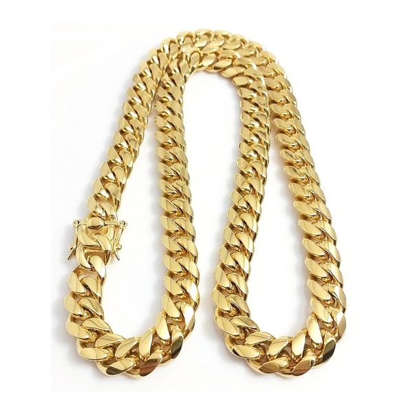 316L Joyas de acero inoxidable 18K Gold chapado en el collar de enlace cubano de miami con plateado.