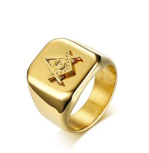 316L roestvrij staal Mason Ring Heren Master Signet Freemason Masonic Ring Gold 9-12#