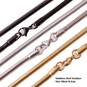 Collier en acier inoxydable 316L pour hommes et femmes, chaîne serpent unisexe hautement polie, lien en os, 3 couleurs, 60cm x 0.4cm