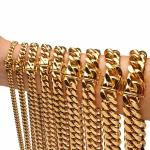 316L roestvrij staal Miami Cubaanse schakelkettingen armbanden hiphop hooggepolijst 18K verguld gegoten punk sieradensets chokerkettingen voor heren dames 6 mm-22 mm