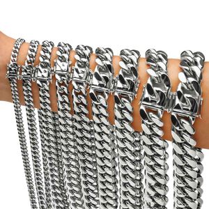 316L Acier Inoxydable Miami Cubain Lien Chaîne Colliers Bracelets Hip Hop Haute Poli Original En Acier Fonte Punk Bijoux Ensembles Chaînes Ras Du Cou Pour Hommes Femmes 6mm-22mm