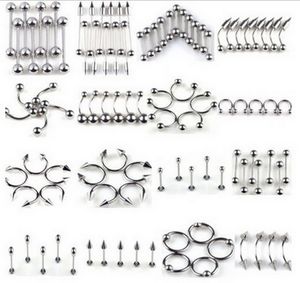 316L Rvs Navel Tong Lip Nails Neus Schroeven Tepel Oor Wenkbrauw Ringen Studs Multifunctionele Body Piercing Sieraden Gemengde 85pcs / Set