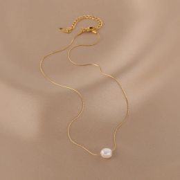 316l en acier inoxydable Nouvelle mode Fine bijoux naturel Natural Freshwater Pearl Chain Chain Choker Colliers Pendre pour les femmes