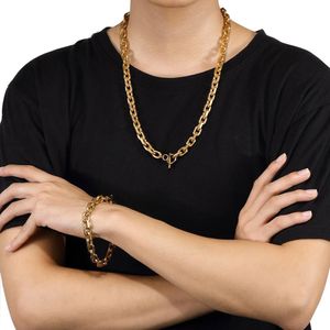 316L roestvrij staal O-vorm ketting ot sluiting hiphop sieraden sets hoog gepolijst 18 k vergulde voor mannen vrouwen jongens ketting armbanden