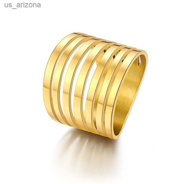 Anillo de acero inoxidable 316L, anillos de joyería de moda de compromiso de 7 círculos de corte de dos colores Punk Simple para mujer para fiesta masculina L230620